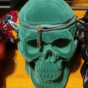 Velvet Kelly Green skull bag